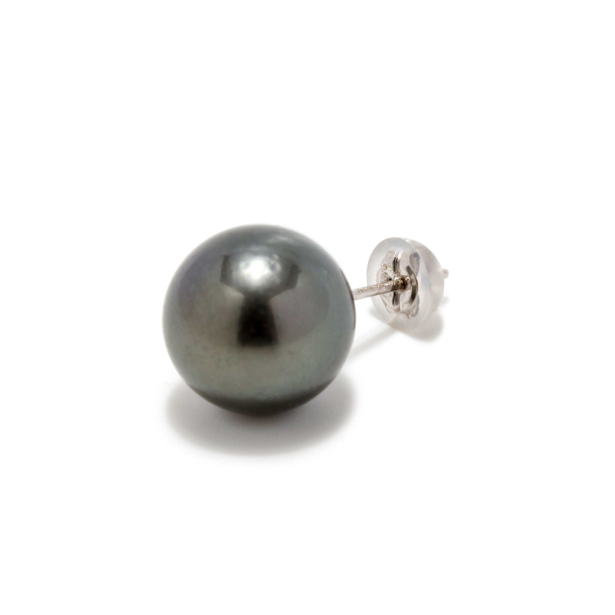 Tahitian Black Pearl 11mmUP Big Pearl Single Earring Black/Single Stud  Pearl Earring Single (One Ear) K14WG/K18YG (marlena-53-5551)