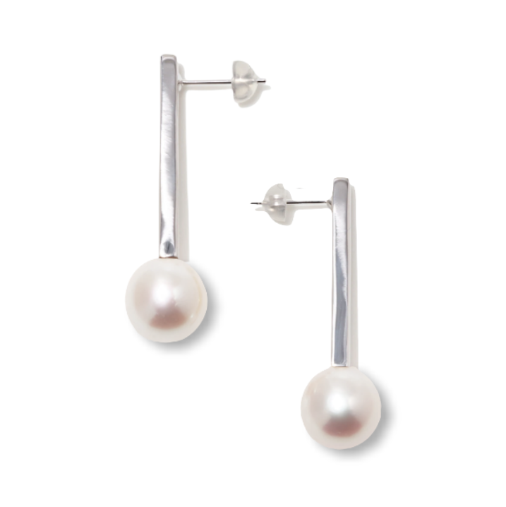 Rectangle】レクタングルピアス/イヤリング 淡水真珠10mmUP Silver