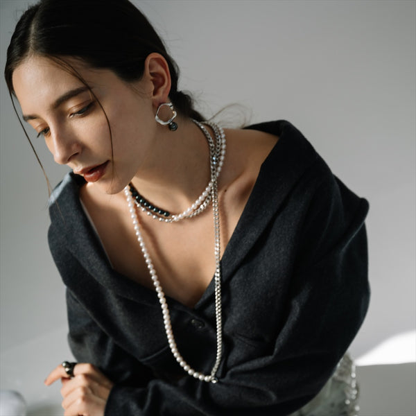 【Martine】Martine necklace Akoya black pearl 7.0-7.5mm Silver 50cm(marlena-50-2265)