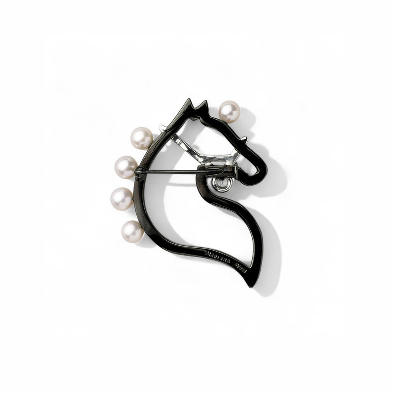 【Cheval】シュヴァルブローチ(S)　あこや黒真珠4.5-5.0mm Silver(marlena-54-1056)