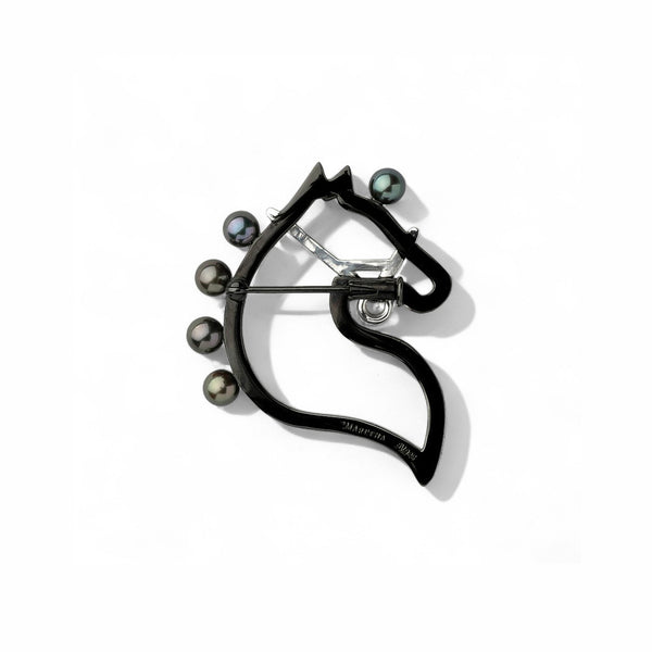 【Cheval】シュヴァルブローチ(S)　あこや黒真珠4.5-5.0mm Silver(marlena-54-1056)