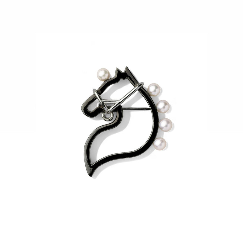 【Cheval】シュヴァルブローチ(S)　あこや黒真珠4.5-5.0mm Silver(marlena-54-1056)