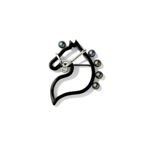 【Cheval】シュヴァルブローチ(S)　あこや黒真珠4.5-5.0mm Silver(marlena-54-1056)