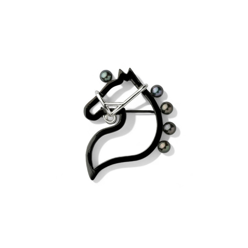 【Cheval】シュヴァルブローチ(S)　あこや黒真珠4.5-5.0mm Silver(marlena-54-1056)