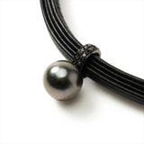 【Maya】 Maya Leather Choker Necklace, Tahiti Black Butterfly Pearl 12mm UP / Akoya Pearl 4.0mm UP (marlena-choker-black)