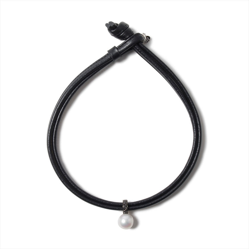 【Maya】 Leather Choker Necklace with Freshwater Pearl 12mmUP (marlena-52-10022)