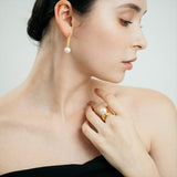 【Rectangle】Rectangle earrings, freshwater pearl 10mmUP K18 (marlena-rectangle-eg-y)