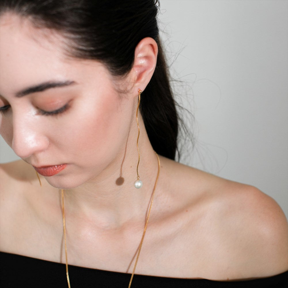 ハンドメイド　K10 ミラーボール　ウェーブロングチェーンピアス ハンドメイド K10 ミラーボール ウェーブロングチェーンピアス