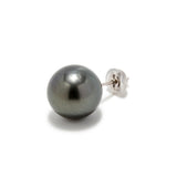 Tahitian Black Pearl 11mmUP Big Pearl Single Earring Black/Single Stud Pearl Earring Single (One Ear)  K14WG/K18YG (marlena-53-5551)