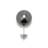 Tahitian Black Pearl 11mmUP Big Pearl Single Earring Black/Single Stud Pearl Earring Single (One Ear)  K14WG/K18YG (marlena-53-5551)