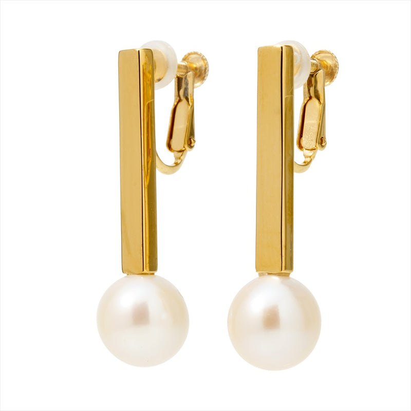 【Rectangle】Rectangle earrings, freshwater pearl 10mmUP K18 (marlena-rectangle-eg-y)