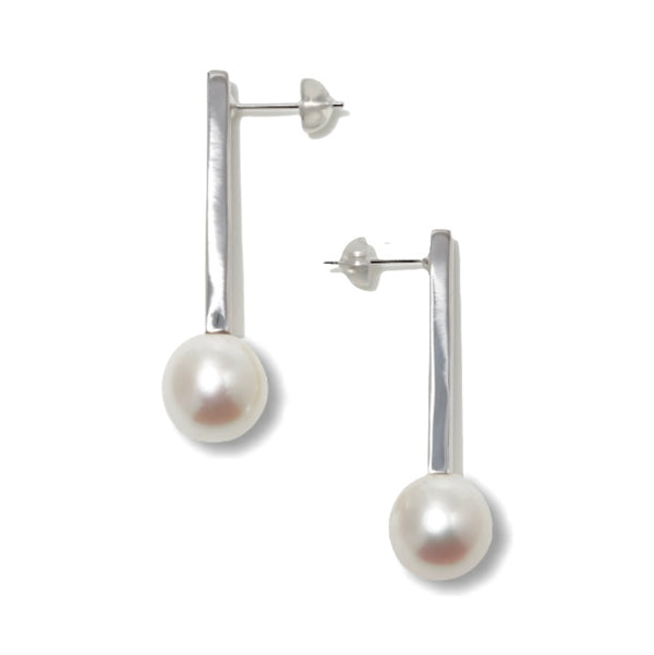 【Rectangle】 Rectangle Earrings - Freshwater Pearl 10mmUP K18WG (marlena-rectangle-wg-pi)