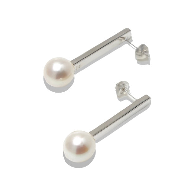 【Rectangle】 Rectangle Earrings - Freshwater Pearl 10mmUP K18WG (marlena-rectangle-wg-pi)