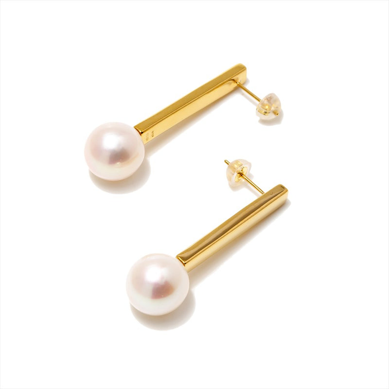 【Rectangle】Rectangle Earrings Freshwater Pearl 10mmUP K18(marlena-rectangle-yg-pi)