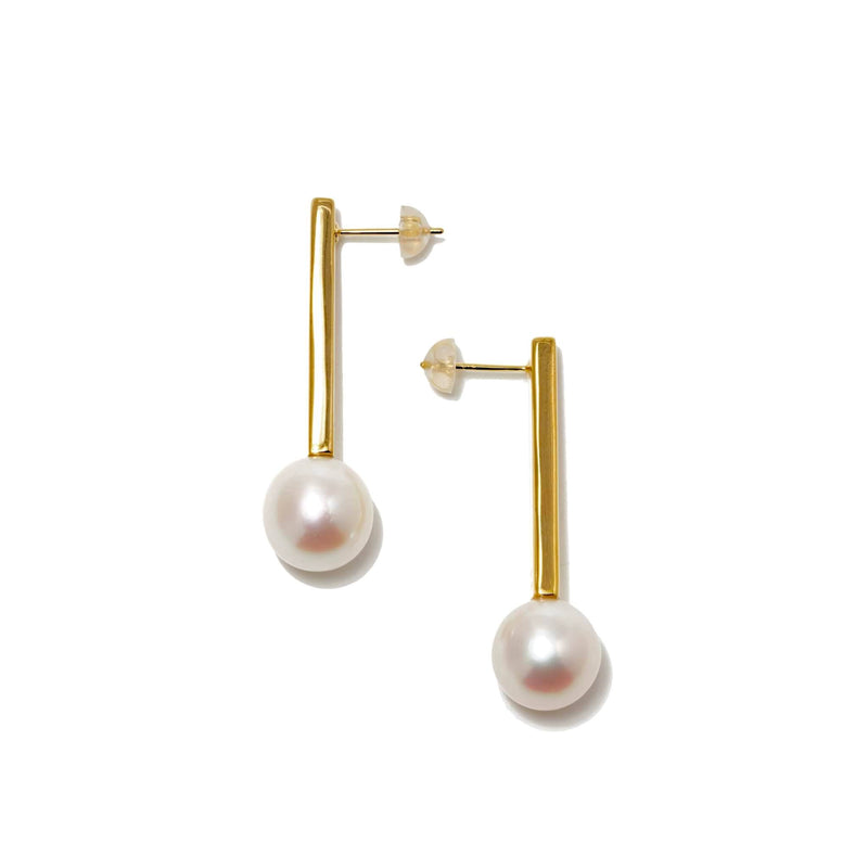 【Rectangle】Rectangle Earrings Freshwater Pearl 10mmUP K18(marlena-rectangle-yg-pi)