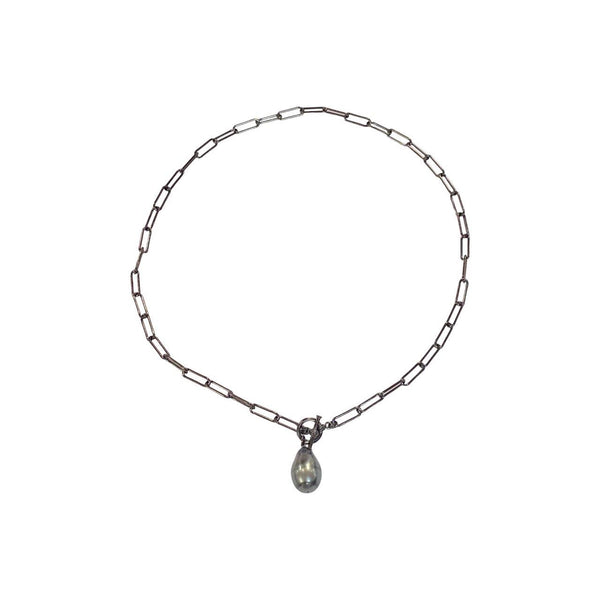 【NOIR/Mireille】Noir Mireille Baroque Pearl Chain Necklace, South Sea Black Pearl 11mm UP Silver (Black Rhodium) (marlena-50-2243)