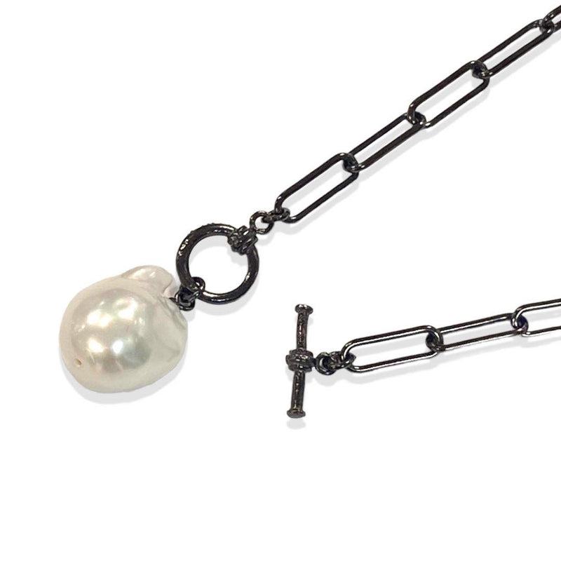 【NOIR/Mireille】 Noir Mireille Baroque Pearl Chain Necklace, Freshwater Pearl 12mm UP Silver (Black Rhodium) (marlena-52-9045)