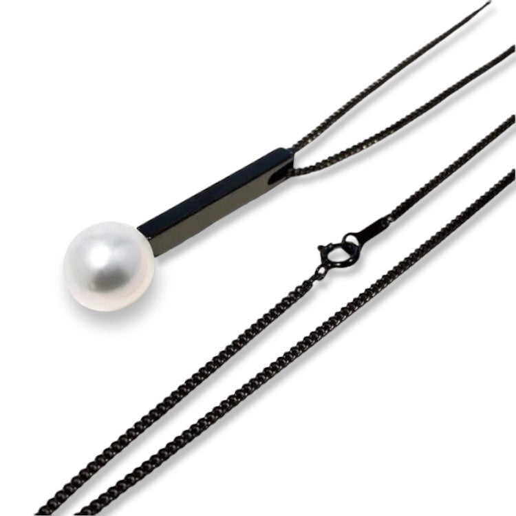 【NOIR/Rectangle】 Noir Rectangle Pendant, South Sea White Pearl 11mmUP Silver (Black Rhodium )(marlena-52-9046)