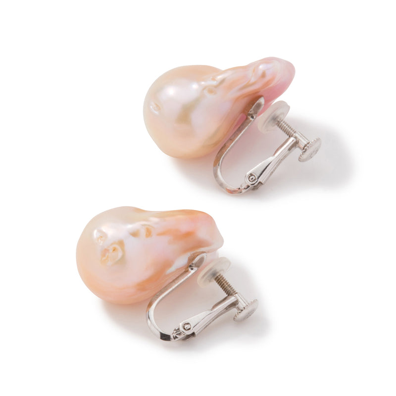 Oyster Baroque Pearl Earrings Freshwater Pearl 14mmUP K14WG（marlena-53-6274)