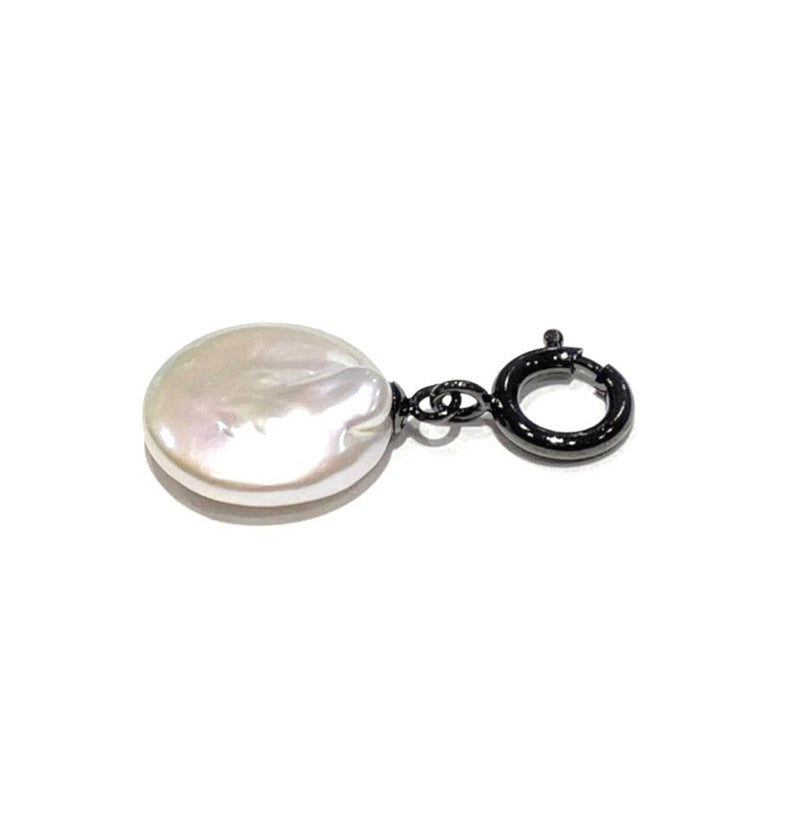 【NOIR Chain series】Noir Chain series Baroque Coin Pearl Charm, Freshwater Pearl 13mm UP Silver (Black Rhodium) (marlena-56-344)