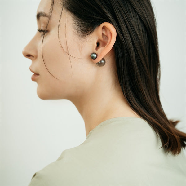 【MARLENA]】Stud Pearl Earrings, Single (one ear), South Sea Black Pearl 11mm UP K18/K14WG (marlena-53-6838)