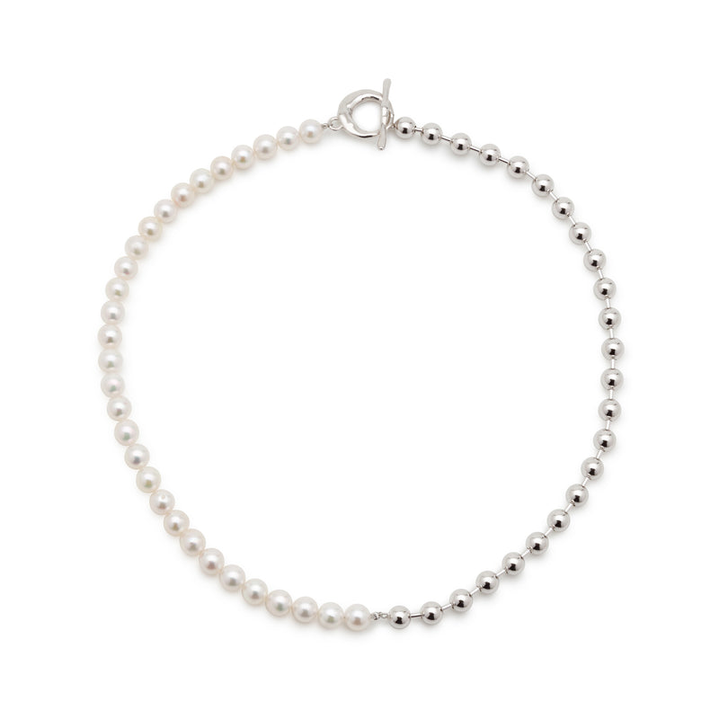 Akoya Pearl Ball Chain Necklace 6.5-7.0mm  Silver (marlena-50-2228)