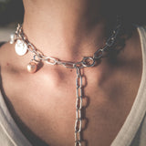 Freshwater Coin Pearl 13mmUP  Chain series〈Chain&Charm〉SV Charm Chain Necklace (marlena-56-310)