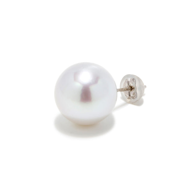 White South Sea Pearl 12mmUP Big Pearl Single Pierce Black/Single Stud Pearl Earring Single (One Ear)  K14WG/K18YG (marlena-53-5502)