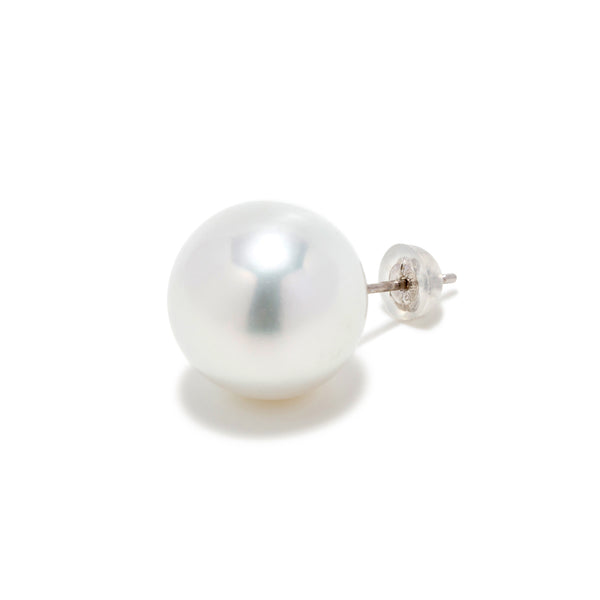 White South Sea Pearl 13mmUP Big Pearl Single Pierce Black/Single Stud Pearl Earring Single (One Ear) K14WG/K18YG (marlena-53-5503)