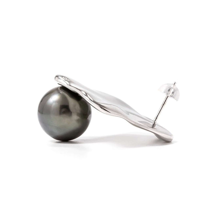 Tahitian Black Pearl 11mmUP  Shell Motif Pearl Pierce／Inside Single (One Ear)  Silver/K10WG  (marlena-53-5539)