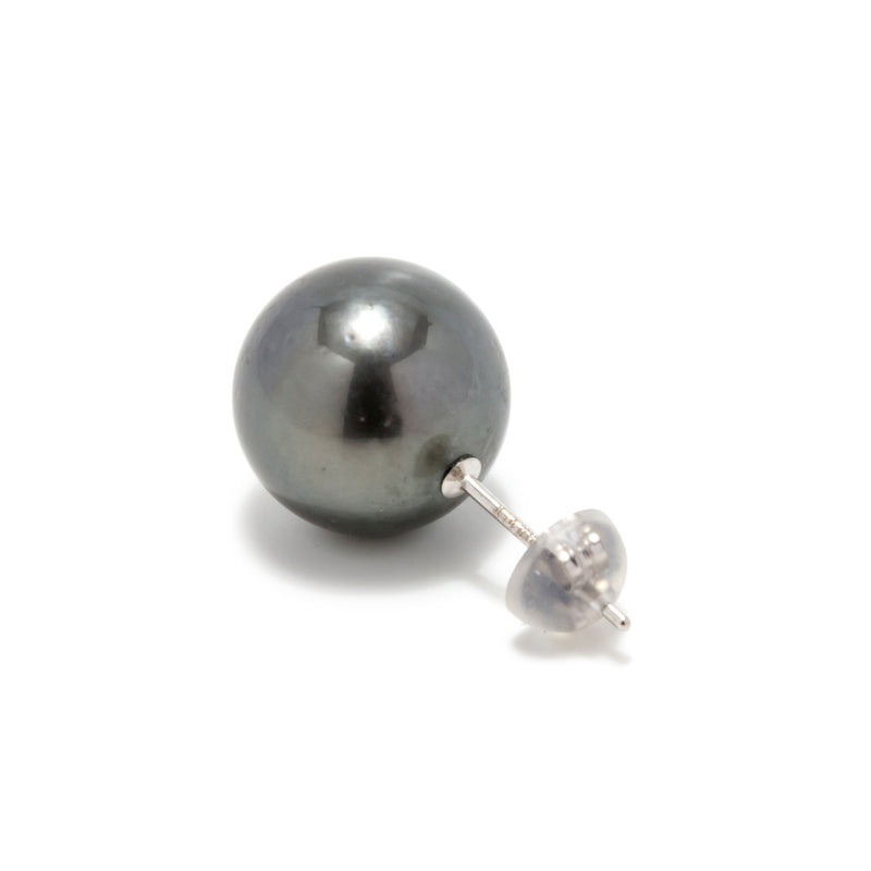 Tahitian Black Pearl 11mmUP Big Pearl Single Earring Black/Single Stud Pearl Earring Single (One Ear)  K14WG/K18YG (marlena-53-5551)