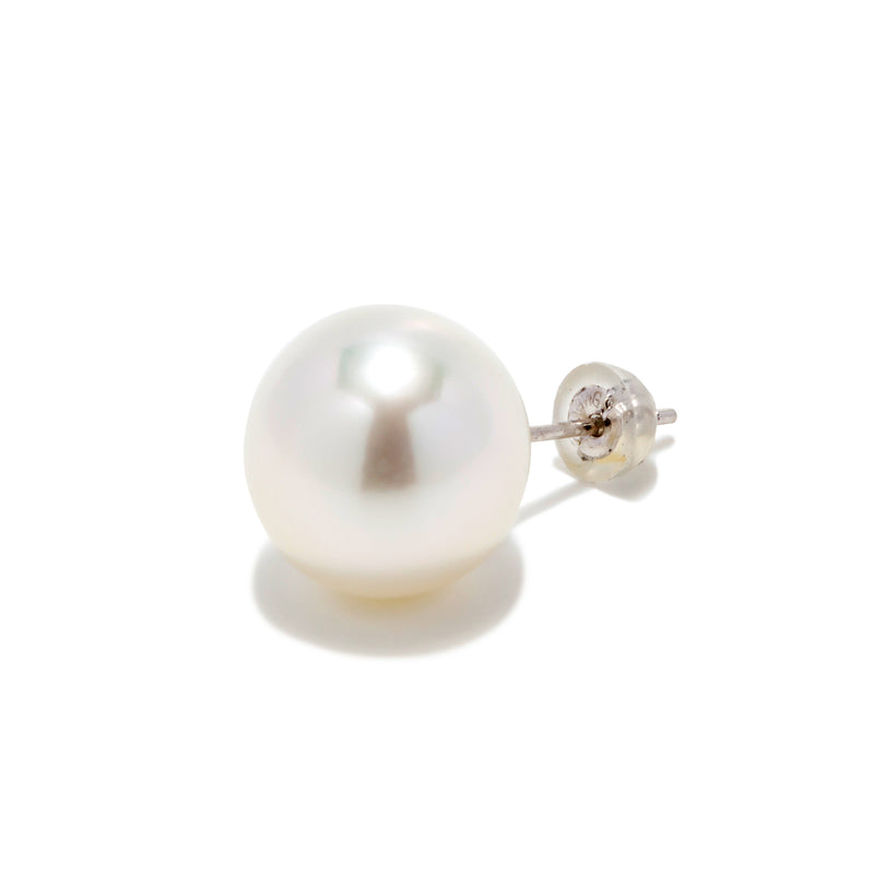 White South Sea Pearl 11mmUP Big Pearl Single Pierce Black/Single Stud Pearl Earring Single (One Ear) K14WG/K18YG (marlena-53-5718)