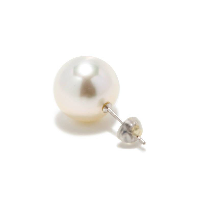 White South Sea Pearl 11mmUP Big Pearl Single Pierce Black/Single　Stud Pearl Earring Single (One Ear)  K14WG/K18YG (marlena-53-5718)