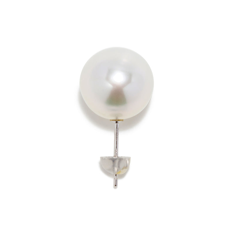 White South Sea Pearl 11mmUP Big Pearl Single Pierce Black/Single　Stud Pearl Earring Single (One Ear)  K14WG/K18YG (marlena-53-5718)
