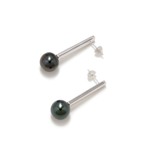 Tahitian Black Pearl 10mmUP Rectangle Earring /Silver/K18WG(marlena-53-6065)