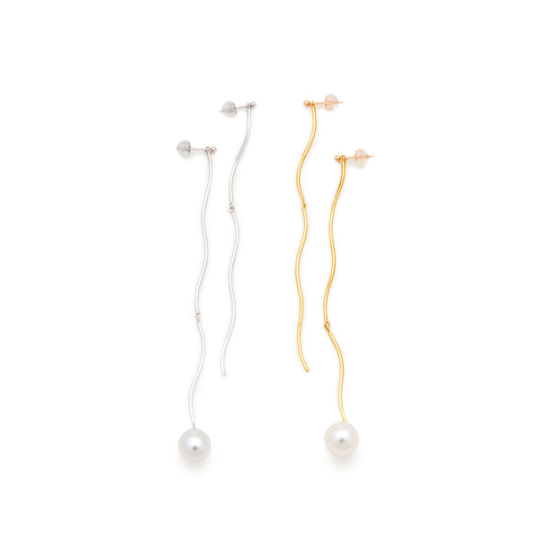 White South Sea Pearl 9mm Wave Chain Earring (Pair)  Silver/K10orK10WG(marlena-wavechain-ssp)